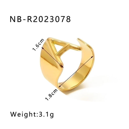 304 Stainless Steel 18K Gold Plated Modern Style Minimalist Asymmetrical Plating Letter Open Rings