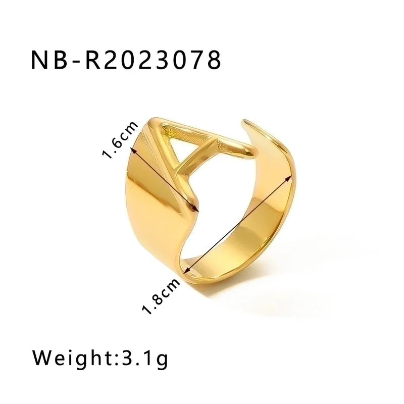 304 Stainless Steel 18K Gold Plated Modern Style Minimalist Asymmetrical Plating Letter Open Rings