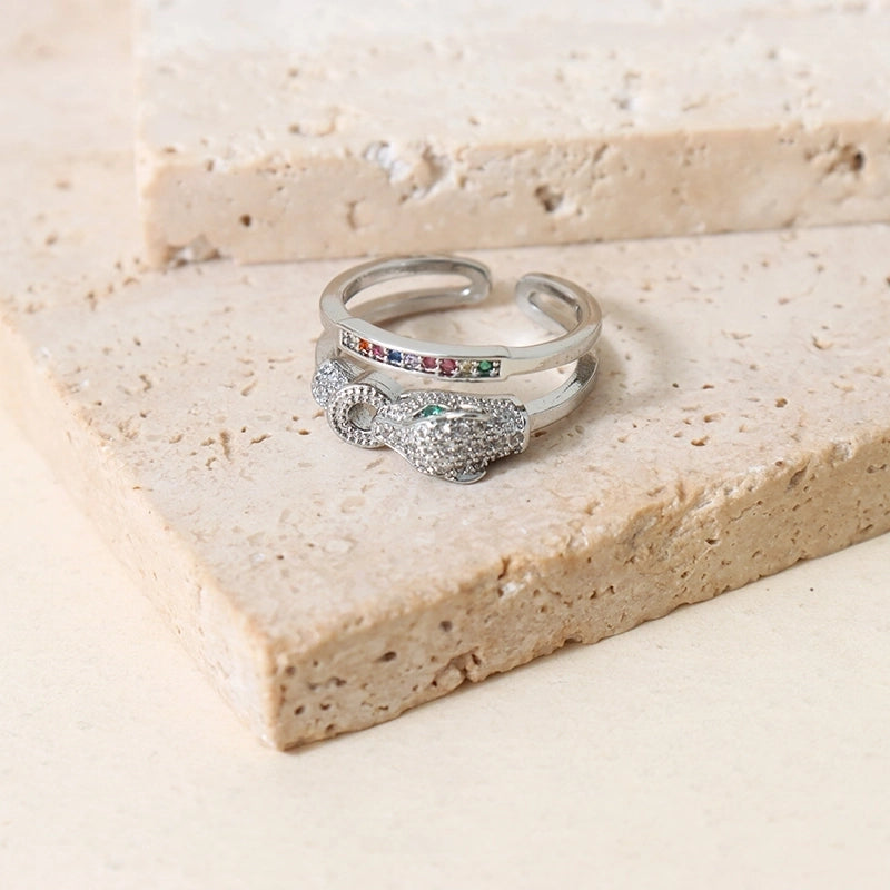 Sweet Round Copper Plating Inlay Rhinestones 18k Gold Plated Open Rings