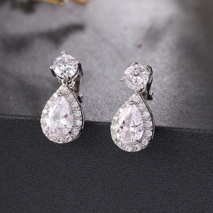 1 Pair Elegant Water Droplets Inlay Copper Crystal Zircon White Gold Plated Drop Earrings