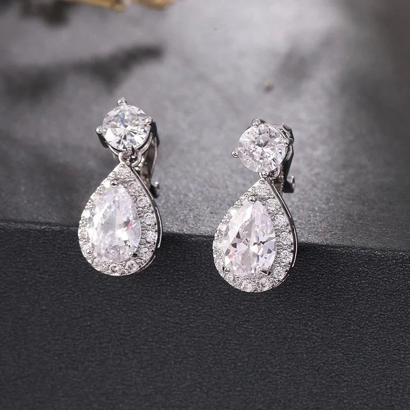1 Pair Elegant Water Droplets Inlay Copper Crystal Zircon White Gold Plated Drop Earrings