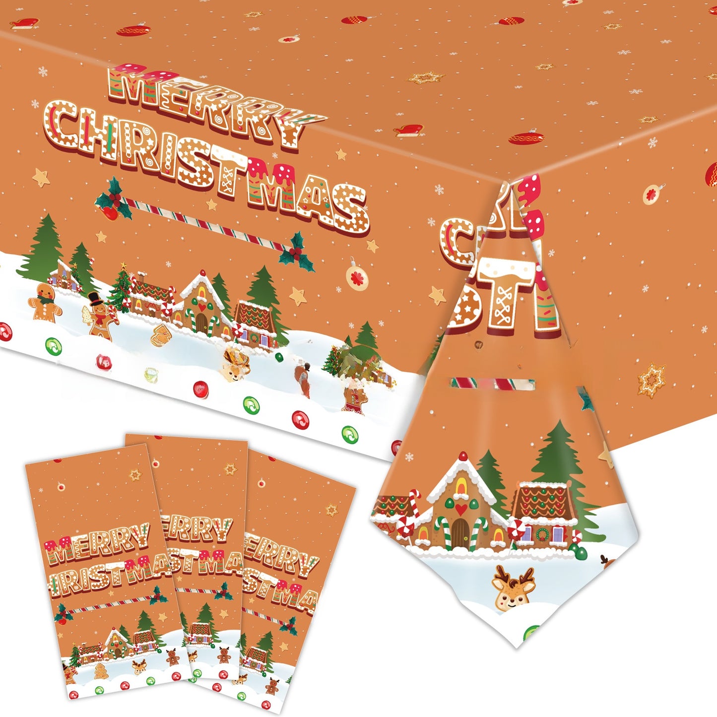 3 Pieces Christmas Tablecloth Holiday Party Tablecloth Christmas Tree Tablecloth Red And Green Christmas Theme Tablecloth Table Cover