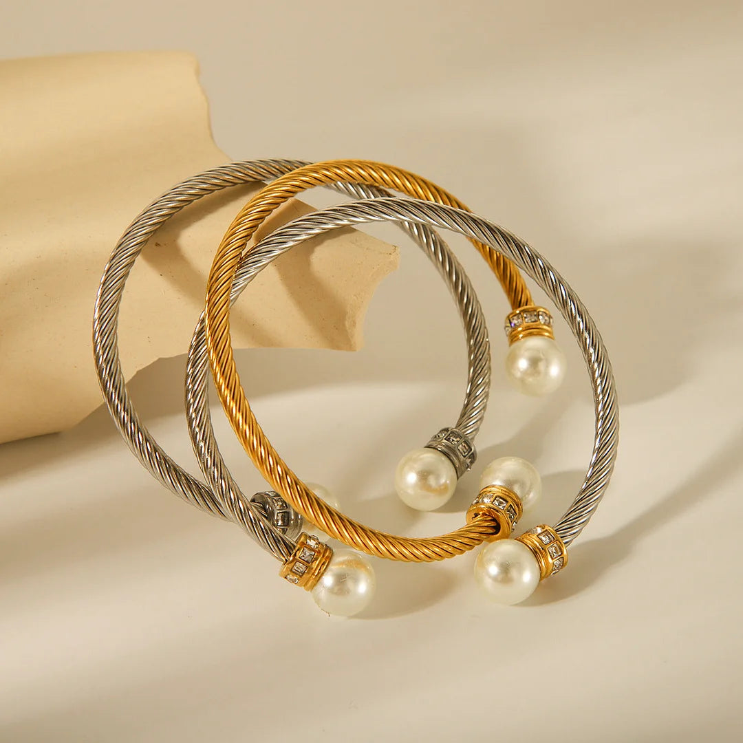 IG Style Pearl Stainless Steel Electroplating Bangles