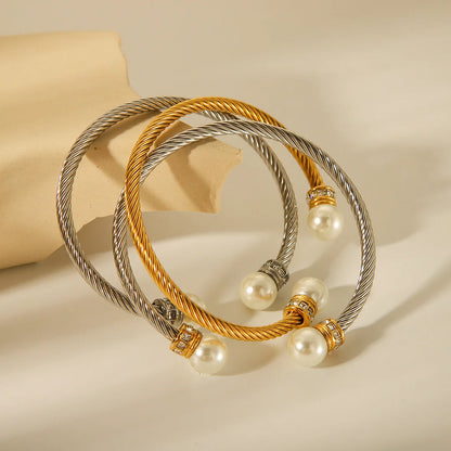 IG Style Pearl Stainless Steel Electroplating Bangles