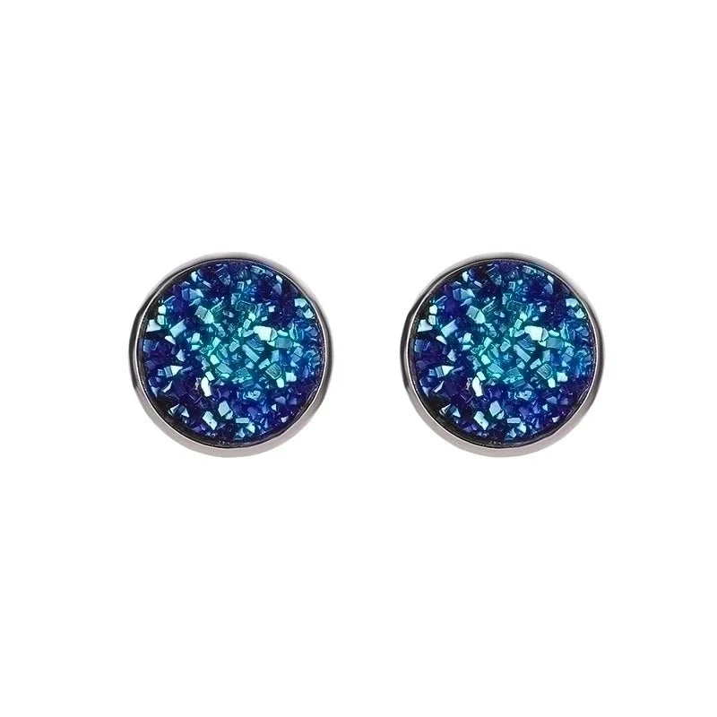 Minimalist Round Stainless Steel Artificial Gemstones Silver Plated Earrings Ear Studs