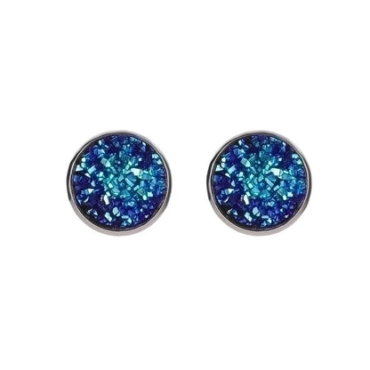 Minimalist Round Stainless Steel Artificial Gemstones Silver Plated Earrings Ear Studs