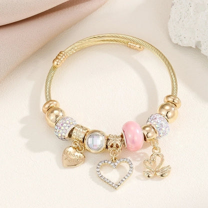 Vacation Modern Style Bear 304 Stainless Steel Alloy Gold Plated Rhinestones Bangle In Bulk