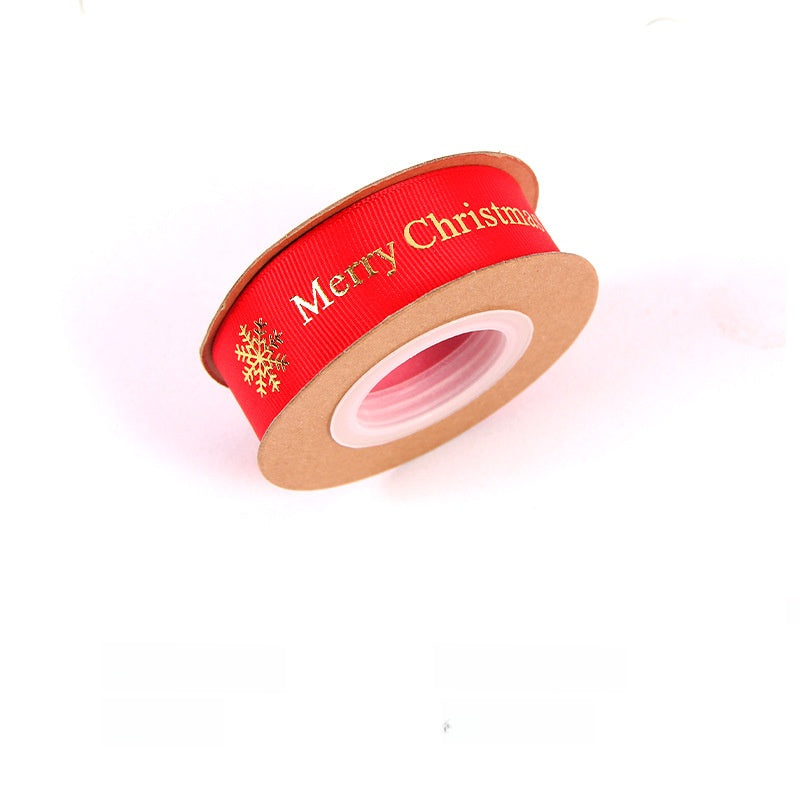 2.5cm Gold Stamping Polyester Ribbon With Flowers Bouquet Gift Wrapping Ribbon Christmas Ribbon With English Text Printed Ribbon