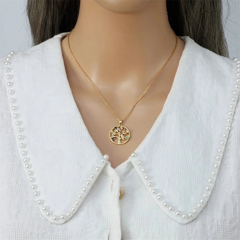 304 Stainless Steel Copper Heart Shape Life Tree Pendant Necklace