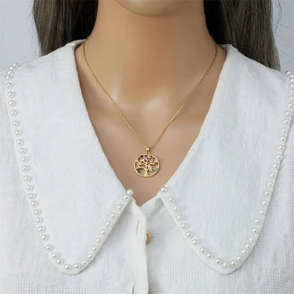 304 Stainless Steel Copper Heart Shape Life Tree Pendant Necklace