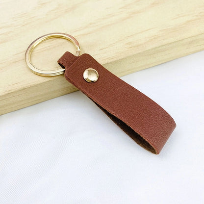 Creative Solid Color Pu Keychain Simple Couple Leather Car Key Ring Metal Universal Bag Strap Buckle Office Culture Accessories
