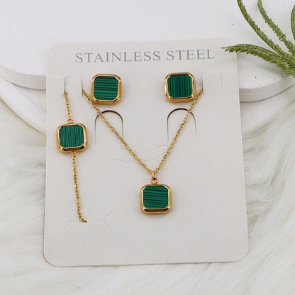 Minimalist Classic Style Square Shell 304 Stainless Steel Gold Plated Jewelry Set