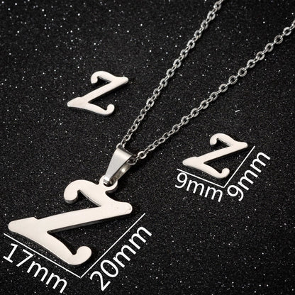 Women\'s Fashion Minimalist Letter Stainless Steel Pendant Necklace Ear Studs Plating Jewelry Sets