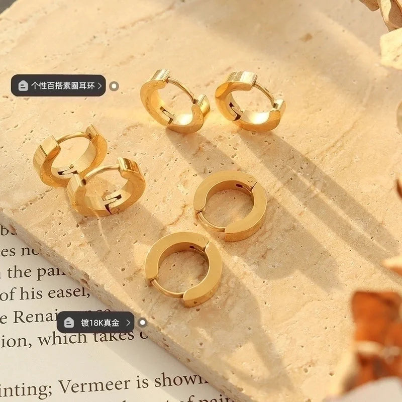 Geometric 304 Stainless Steel No Inlaid 18K Gold Plated Earrings Ear Studs