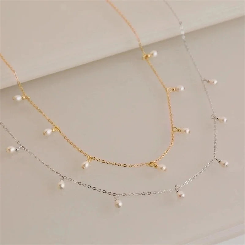 Elegant Solid Color Stainless Steel Imitation Pearl Plating Necklace
