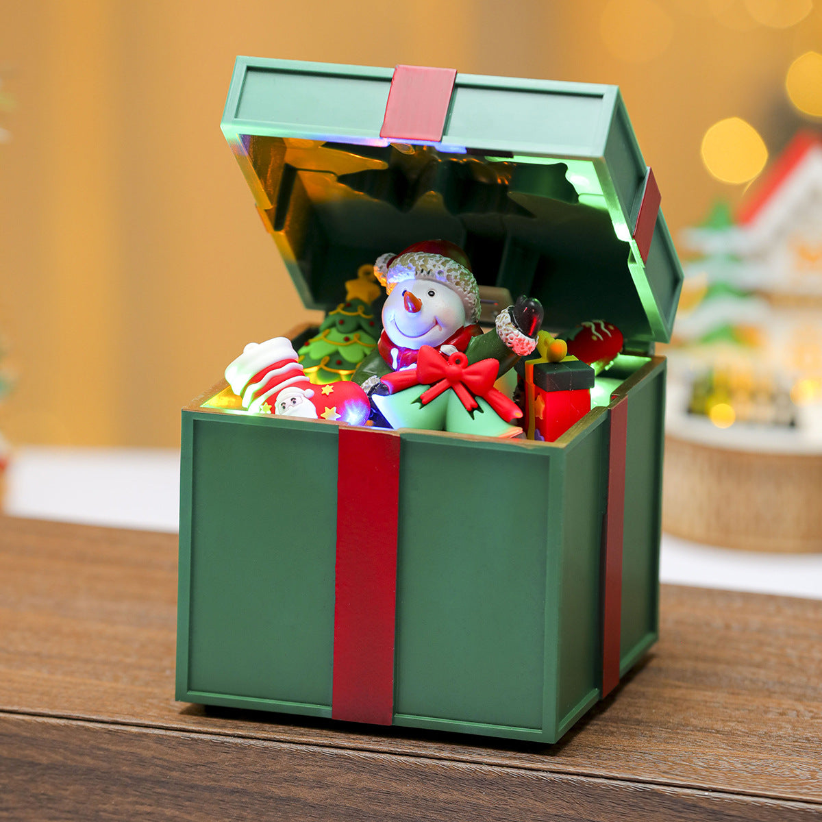 Multiple Christmas Rotating Resin Glowing Music Box Ornaments Rotating Small Train Christmas Gift