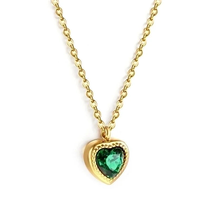 Sweet Heart Shape Stainless Steel Plating Inlay Zircon Gold Plated Pendant Necklace