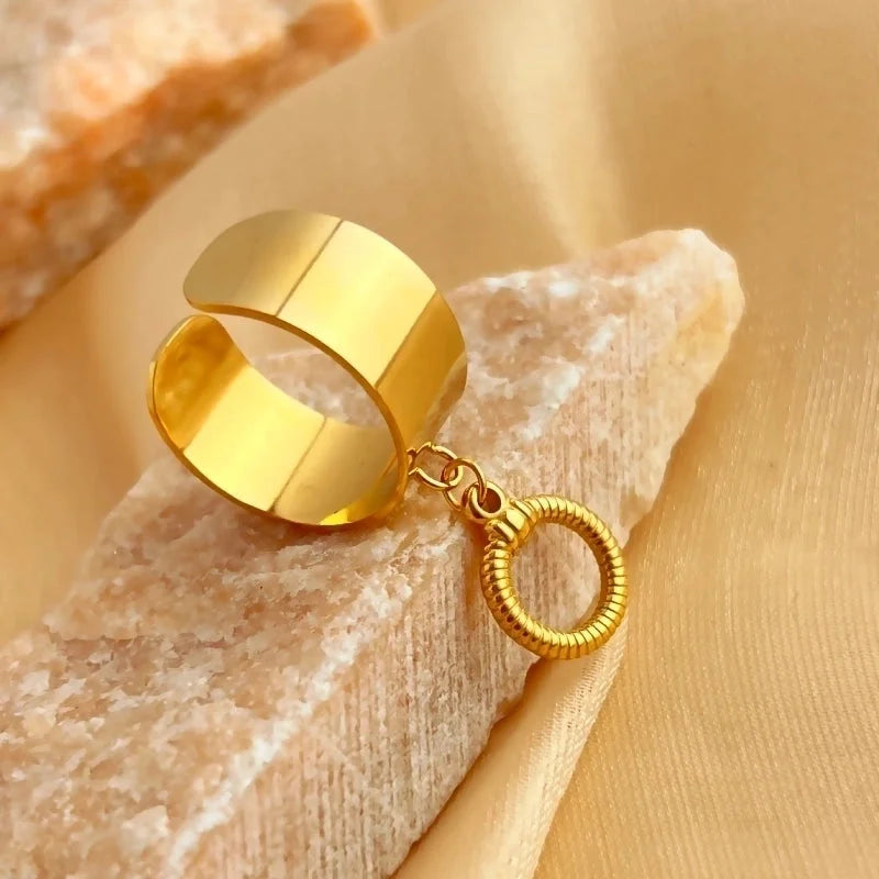 Casual Retro Minimalist Solid Color 304 Stainless Steel 18K Gold Plated Plating Hollow Out Open Rings