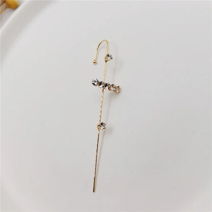 2 Pieces Trendy Zircon Ear Hook Piercing Ear Pin Female Net Red Personality Design Surrounding Ear Bone Clip Oblique Line Earrings