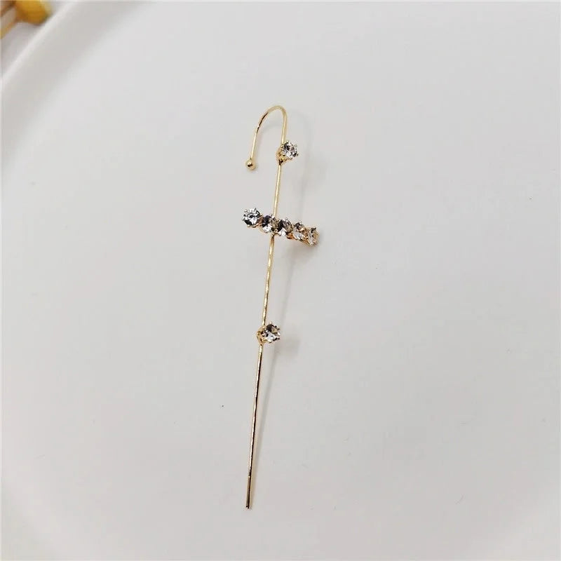 2 Pieces Trendy Zircon Ear Hook Piercing Ear Pin Female Net Red Personality Design Surrounding Ear Bone Clip Oblique Line Earrings