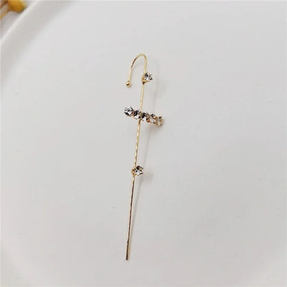 2 Pieces Trendy Zircon Ear Hook Piercing Ear Pin Female Net Red Personality Design Surrounding Ear Bone Clip Oblique Line Earrings