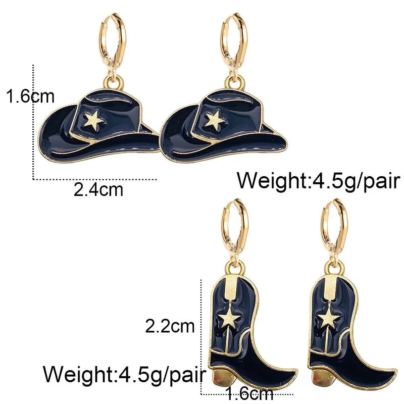 New Vintage Personalized Cowboy Boots Earrings Fashion Hat Alloy Oil Drop Pendant Earrings Europe And The United States Jewelry