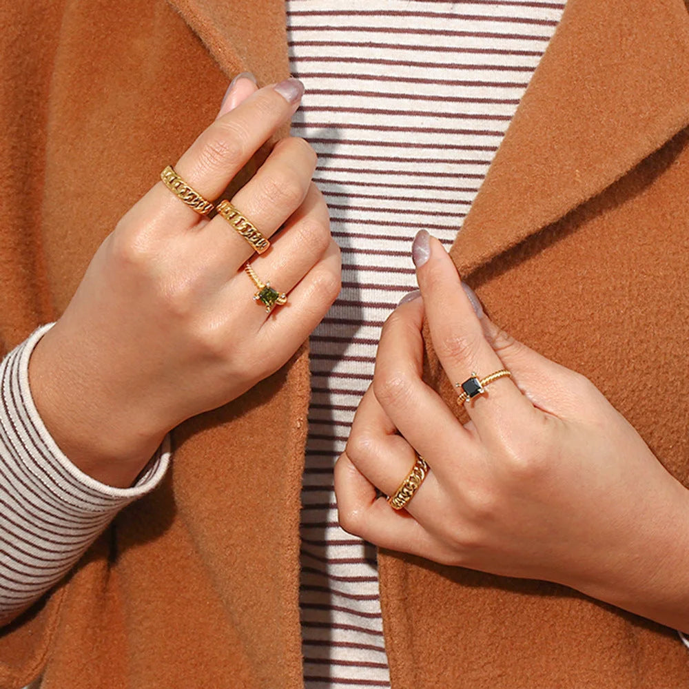 Women Geometric Stainless Steel 18K Gold Plated Rings