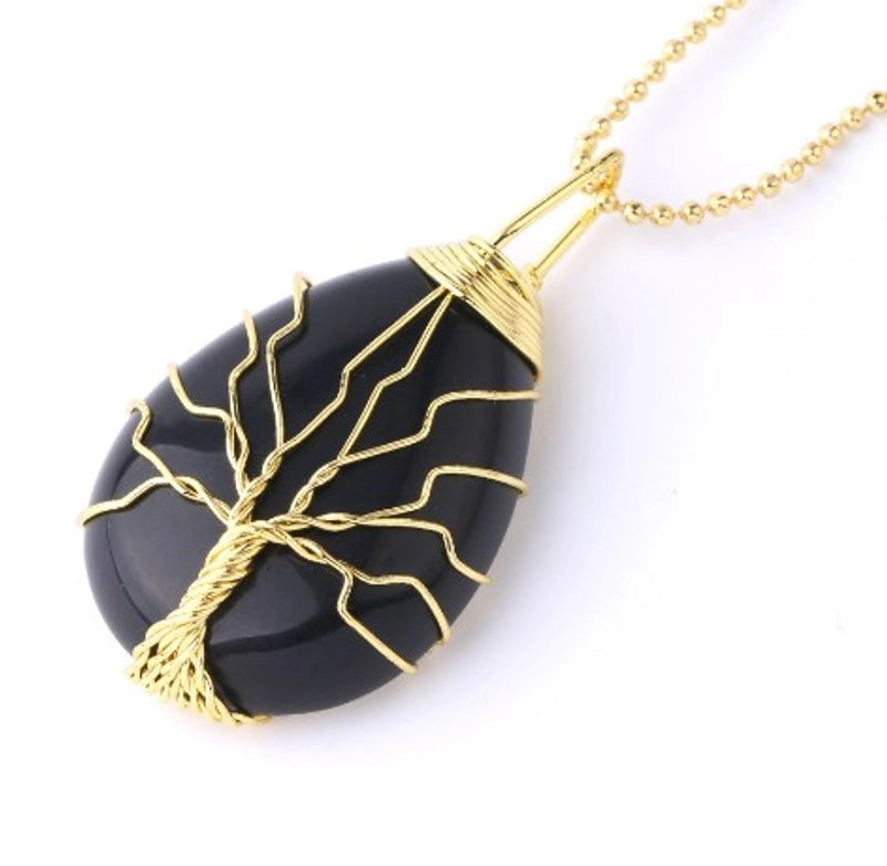 Ig Style Minimalist Tree Water Droplets Natural Stone Crystal Opal Women's Pendant Necklace Necklace Pendant