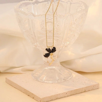 Minimalist Commute Flower 304 Stainless Steel Glass 18K Gold Plated Inlay Pendant Necklace