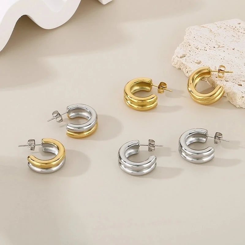 1 Pair Minimalist Solid Color Plating 304 Stainless Steel 18K Gold Plated Earrings