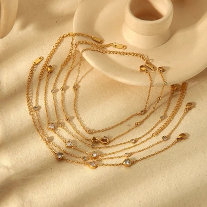 Minimalist Classic Style Solid Color 304 Stainless Steel Zircon 18K Gold Plated Plating Bracelets Anklet