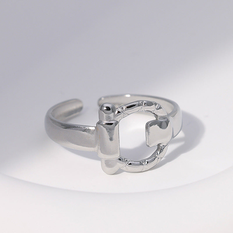 Women Minimalist Stripe Ellipse Leaf Stainless Steel Rings