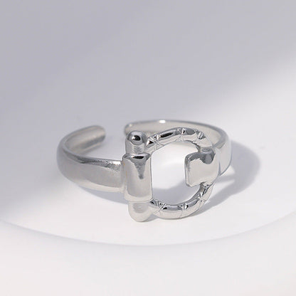 Women Minimalist Stripe Ellipse Leaf Stainless Steel Rings