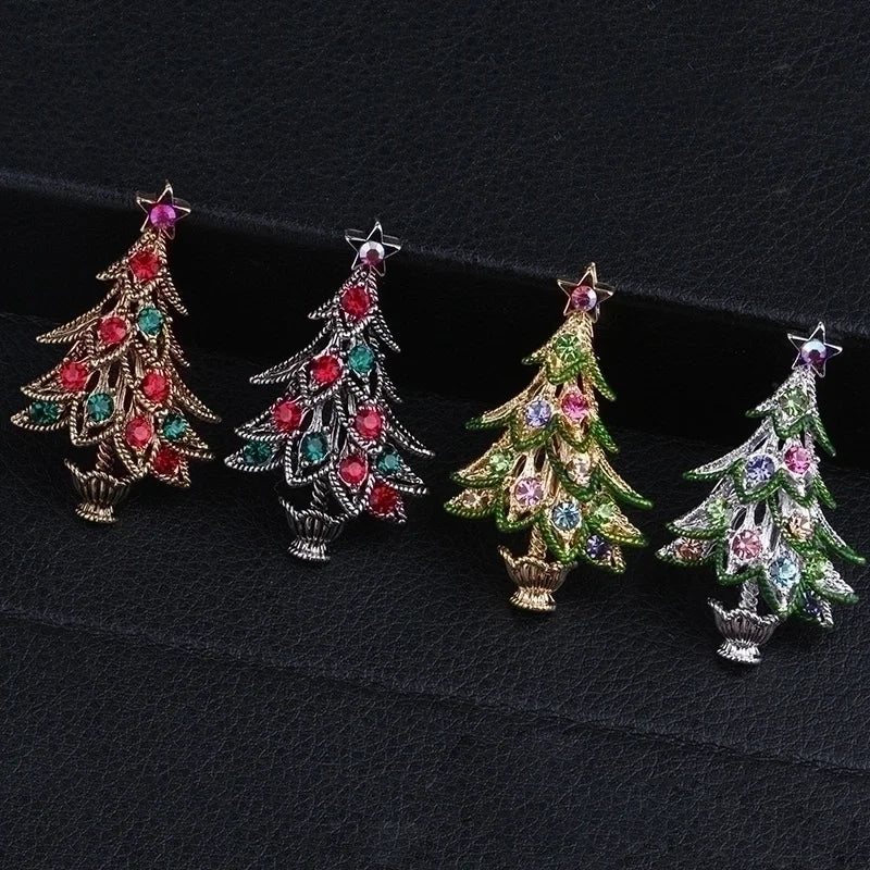 Fashion Pin Christmas Tree Metal Inlay Artificial Gemstones Women'S Brooches