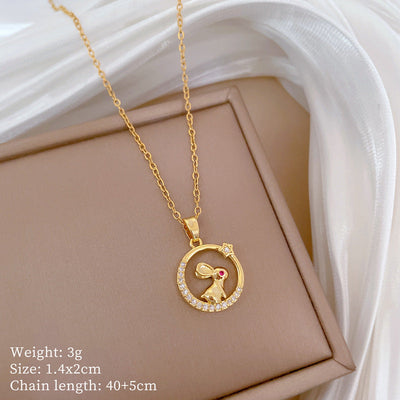 Minimalist Geometric Titanium Steel Diamond Inlay Necklaces