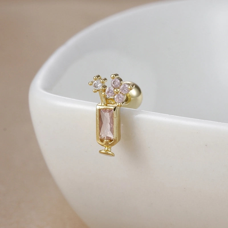 1 Piece Ear Cartilage Rings & Studs IG Style Ice Cream Heart Shape Candy 304 Stainless Steel Inlay Zircon 18K Gold Plated Ear Cartilage Rings & Studs