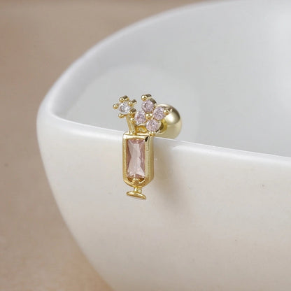 1 Piece Ear Cartilage Rings & Studs IG Style Ice Cream Heart Shape Candy 304 Stainless Steel Inlay Zircon 18K Gold Plated Ear Cartilage Rings & Studs