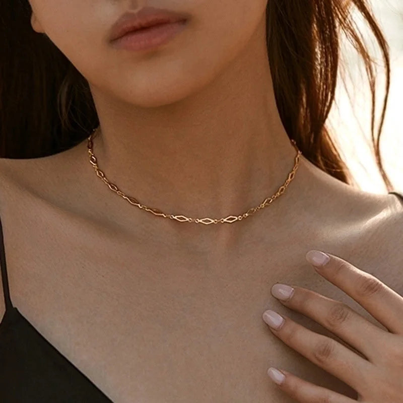 Ig Style Minimalist Solid Color Copper Plating Chain 18k Gold Plated Necklace
