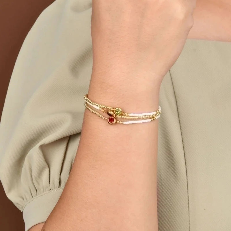 Casual Minimalist Round Stainless Steel Seed Bead Rope Beaded Inlay Zircon Bracelets