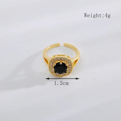 Copper 18K Gold Plated Minimalist Shiny Inlay Square Zircon Rings Earrings Necklace