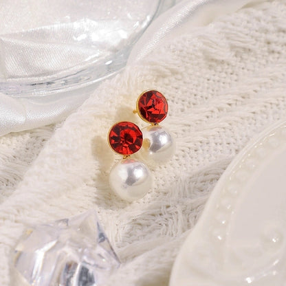 1 Pair Casual Sweet Minimalist Round Inlay 304 Stainless Steel Pearl Zircon 14K Gold Plated Ear Studs