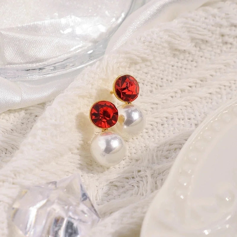 1 Pair Casual Sweet Minimalist Round Inlay 304 Stainless Steel Pearl Zircon 14K Gold Plated Ear Studs