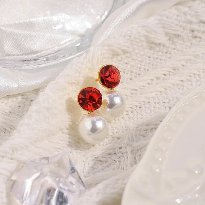 1 Pair Casual Sweet Minimalist Round Inlay 304 Stainless Steel Pearl Zircon 14K Gold Plated Ear Studs