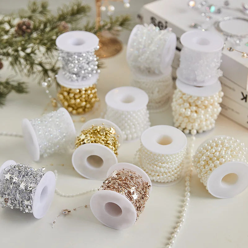 2 Pieces Christmas Tree Hanging Ornaments Pearl String Bead Chain Wedding Hotel Decoration Scene Bead Chain