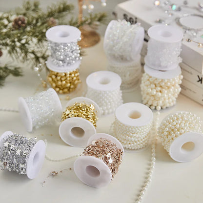 2 Pieces Christmas Tree Hanging Ornaments Pearl String Bead Chain Wedding Hotel Decoration Scene Bead Chain