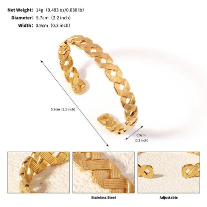 Modern Style Geometric Plant 304 Stainless Steel 18K Gold Plated Bangle In Bulk