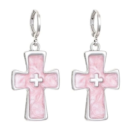 Classic Cross Crystal Neutral Exquisite Silver Earrings For Woman Hip Hop Party Jewelry Gift