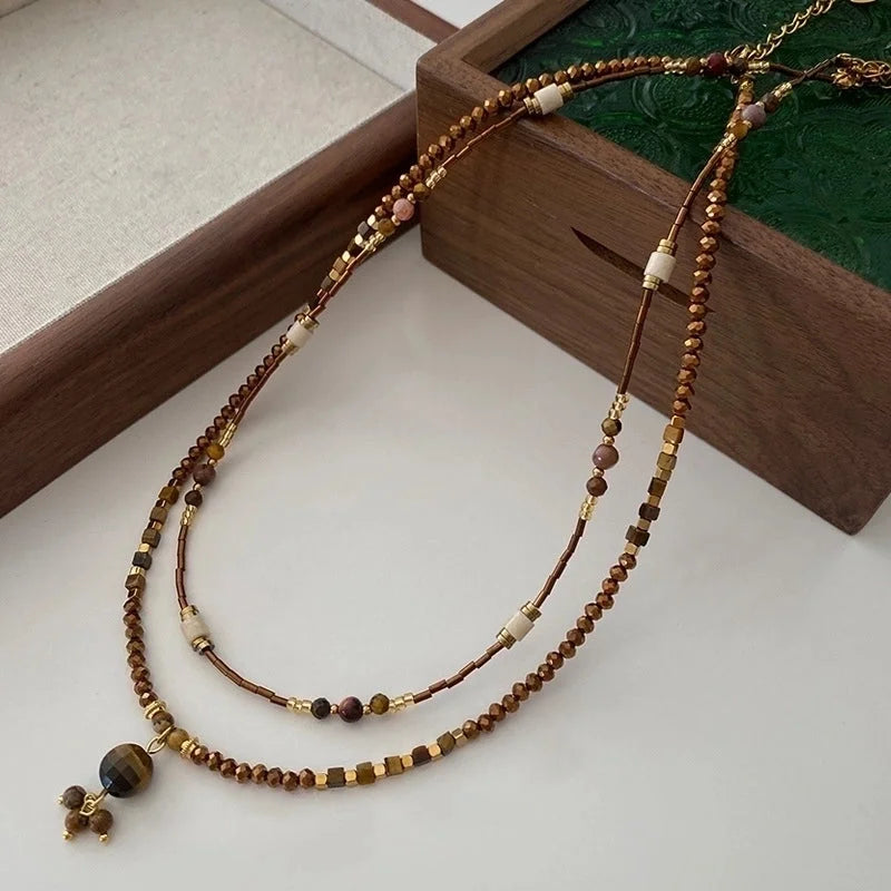 Minimalist Geometric Natural Stone Tiger Eye Pendant Necklace In Bulk