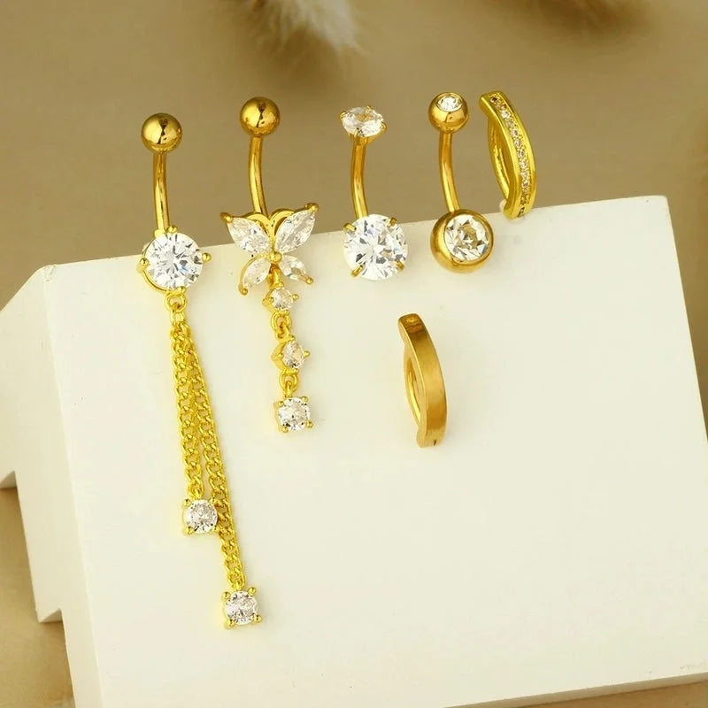 1 Piece 1 Set Belly Rings Minimalist Heart Shape 304 Stainless Steel Inlay Zircon