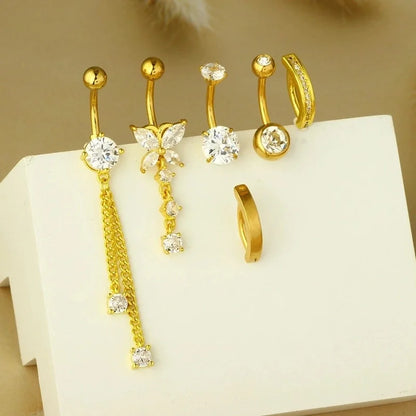 1 Piece 1 Set Belly Rings Minimalist Heart Shape 304 Stainless Steel Inlay Zircon